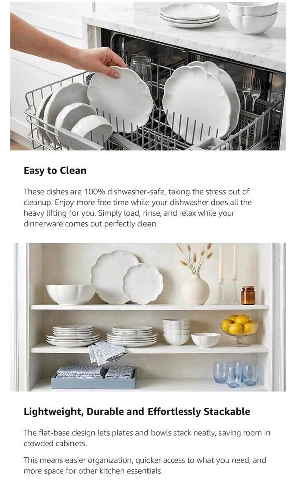 12 Pieces Scalloped White Plates & Bowls Set - photo 5