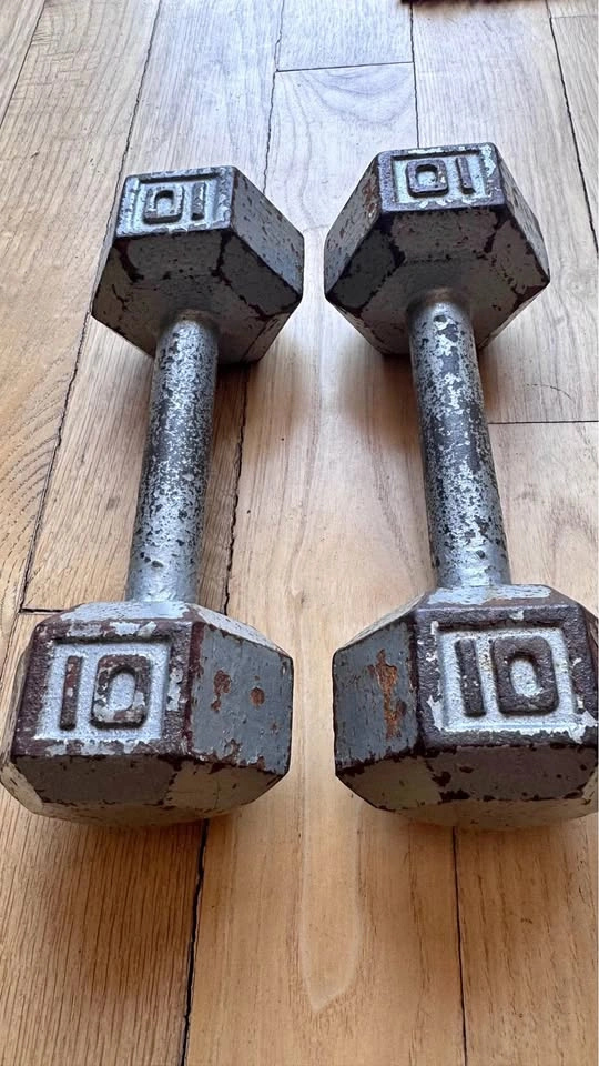 Pair of 10 lb Cast Iron Hex Dumbbells (20 lbs total)