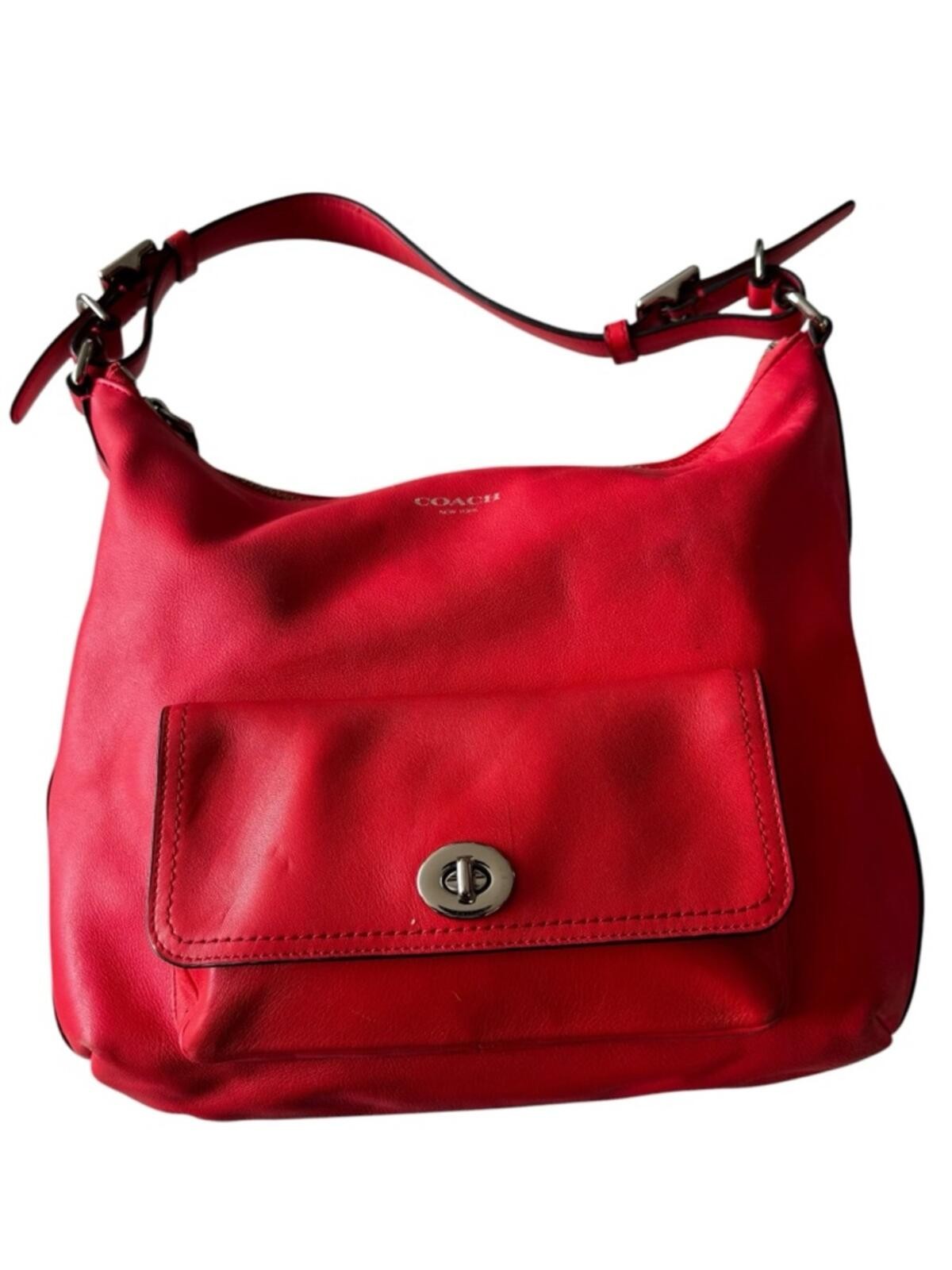 Coach Courtney Legacy Coral/Orange Leather Turnlock Hobo Shoulde
