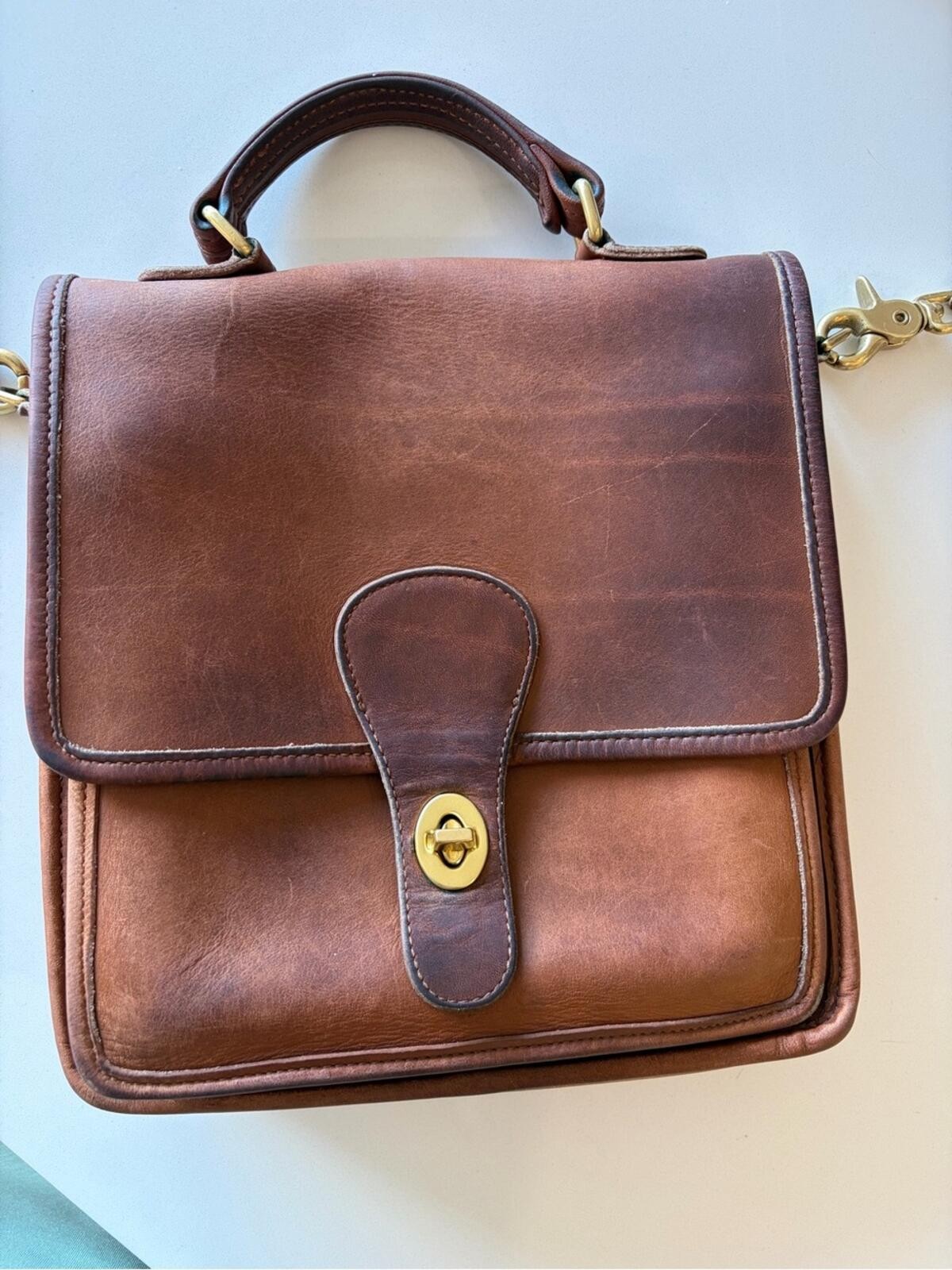 Vintage Coach Station Bag Classic Brown Leather Crossbody Satche