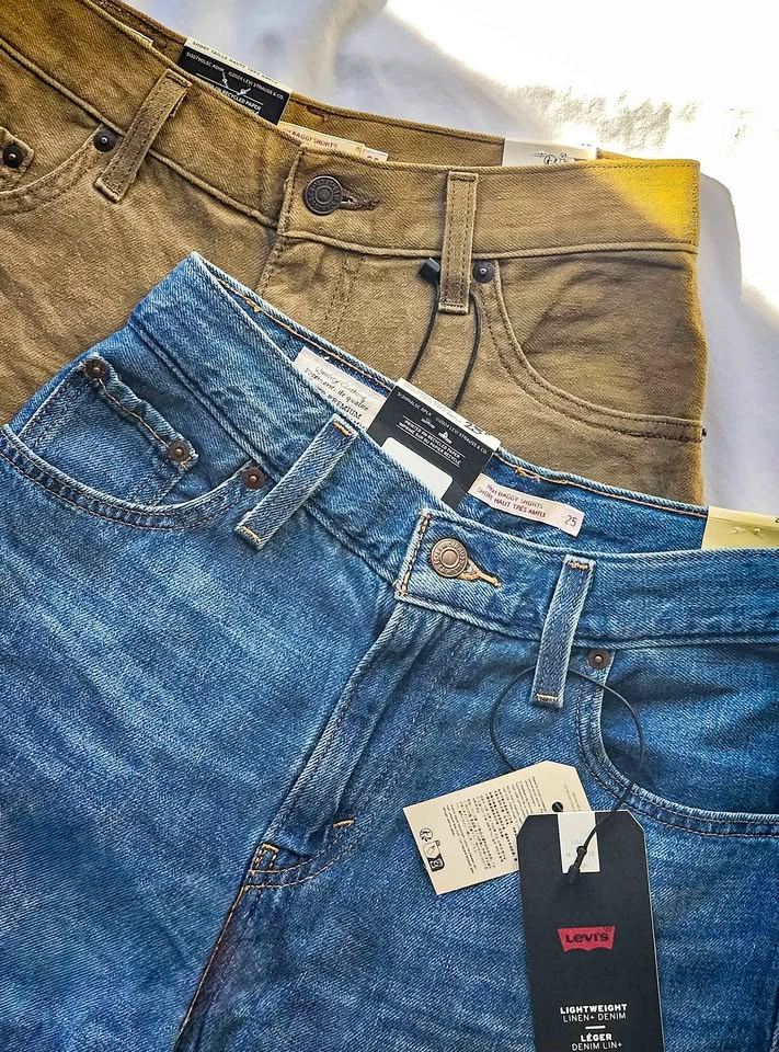 2 Pairs Levi's Shorts: High Rise Baggy (25) & Linen Baggy (26)
