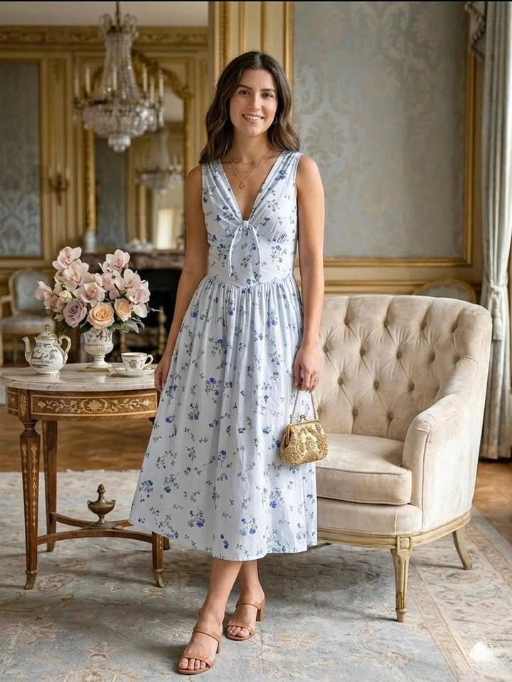 NWT Band Of The Free Blue Floral Cotton Midi Dress - Size M