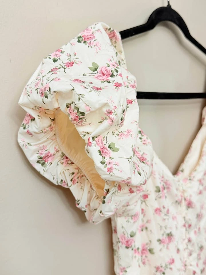 Floral Puff Sleeve Mini Dress with Cutout - Size Large - photo 5