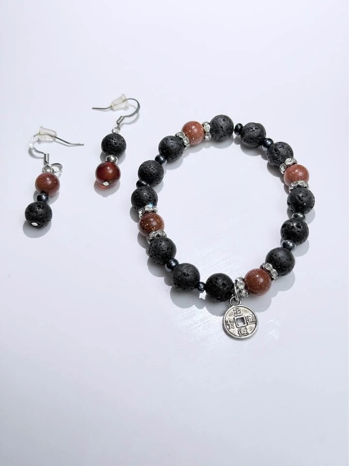 Handcrafted Natural Stone Bracelet + Earrings Set - photo 2