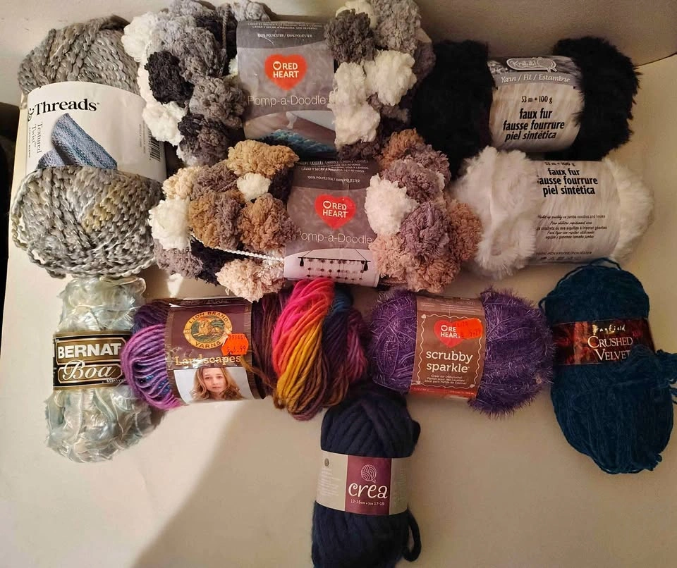 Assorted Yarn Lot - Red Heart, Lion Brand, Bernat, Faux Fur
