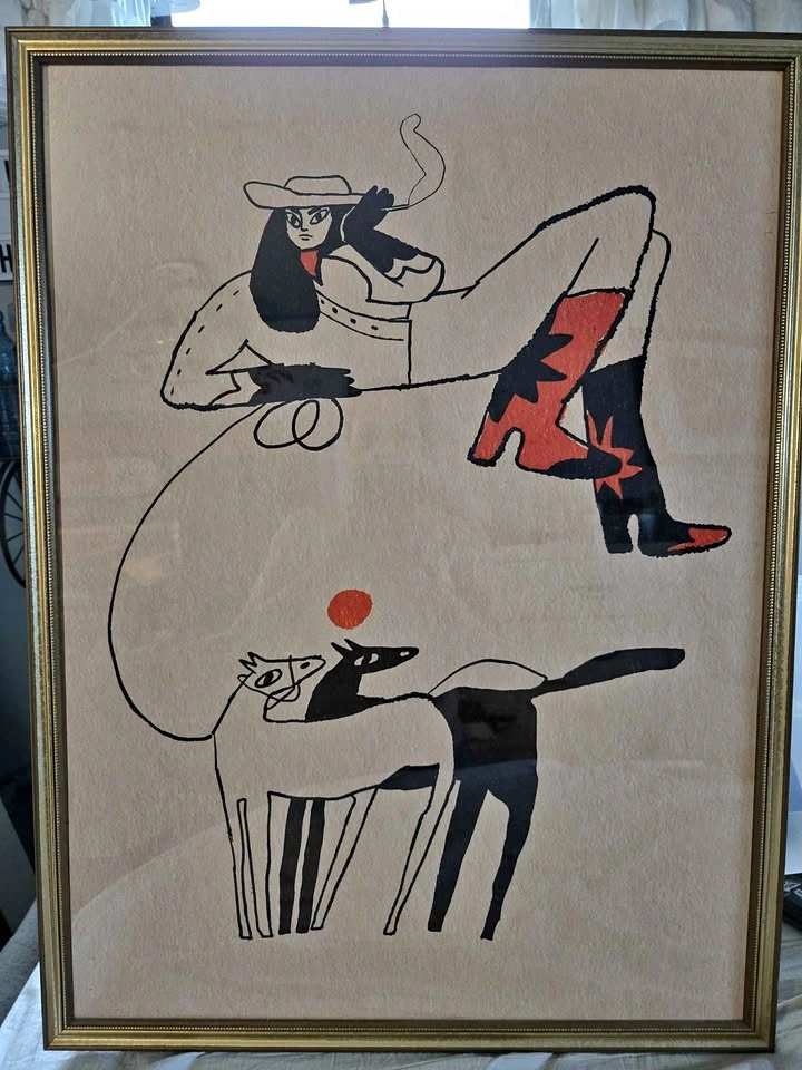 Framed Cowgirl and Horses Art Print