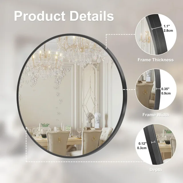 Arcus Home 30 Inch Round Black Metal Frame Mirror NEW image indicator(4)
