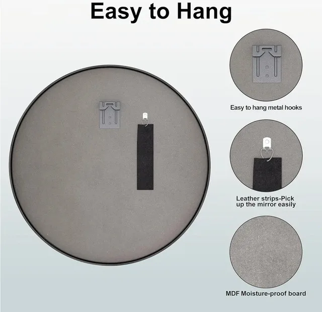 Arcus Home 30 Inch Round Black Metal Frame Mirror NEW image indicator(9)