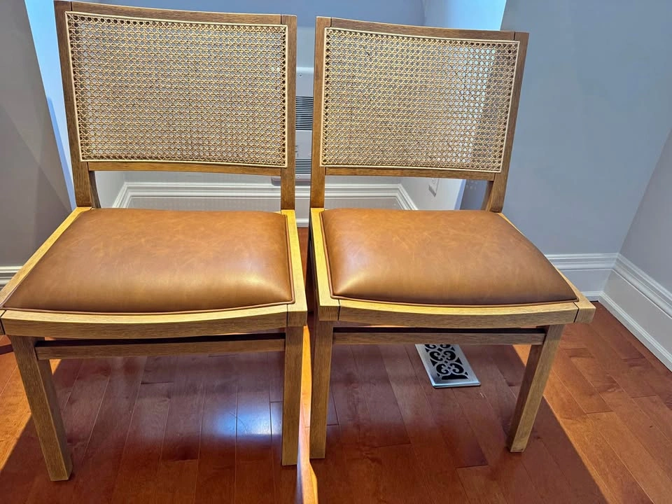Set of 2 Solid Wood & Rattan Dining Chairs | Natural Beech Wood