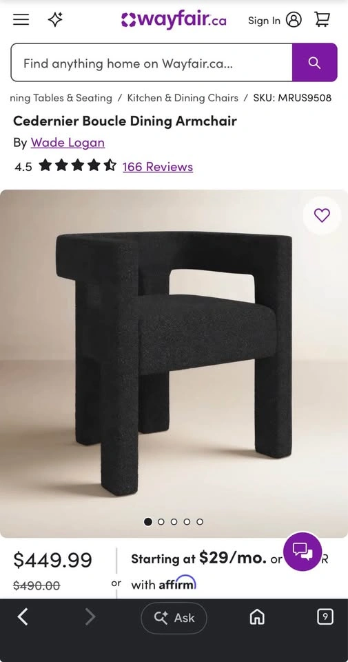 Modern Black Bouclé Accent Chair | Designer Armchair | Like New - photo 2