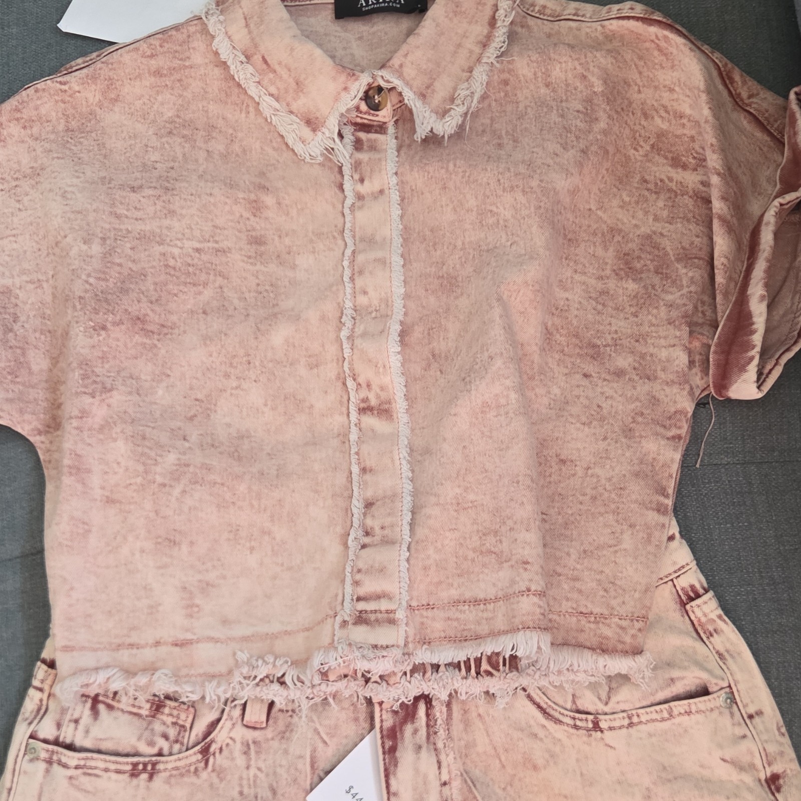 AKIRA Pink Tie Dye Denim Jumpsuit Womens L