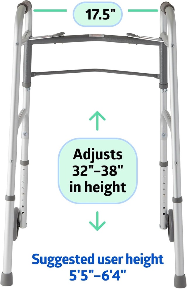 NEW Medline Folding Walker with Wheels | Lightweight Aluminum - photo 3