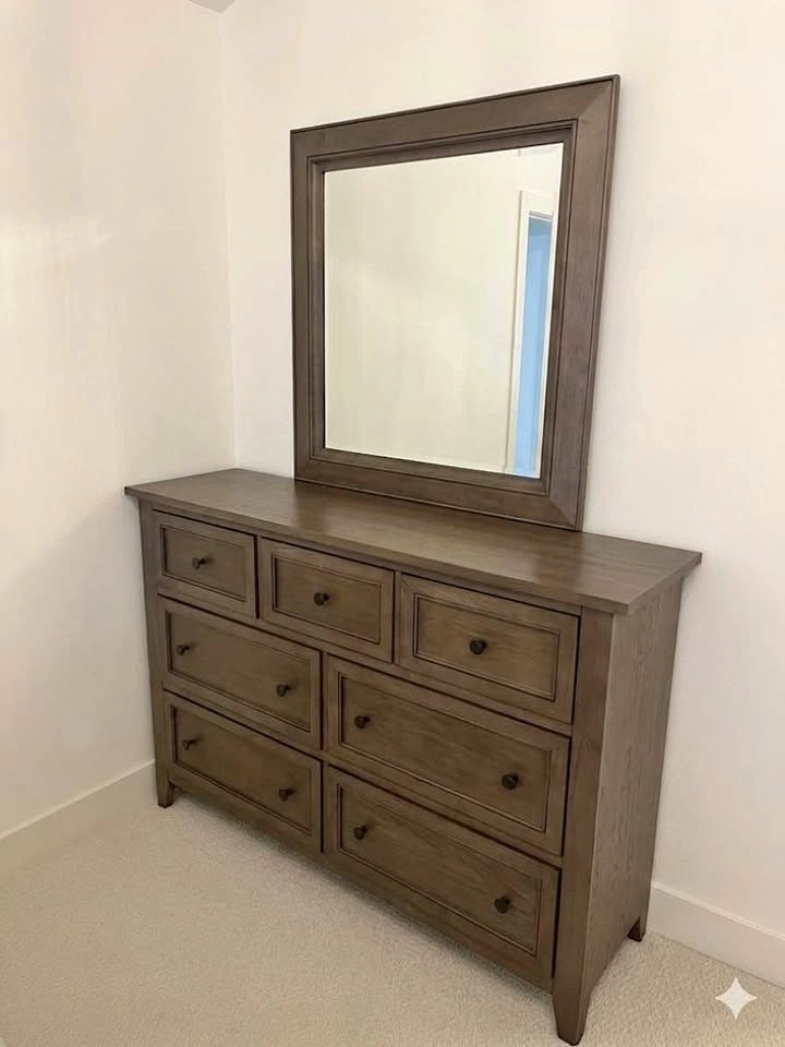 King Size Mattress, Bed Frame, Mirror and Cabinet Set