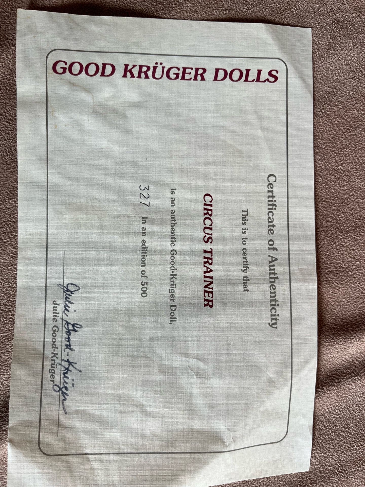 JULIE GOOD-KRUGER Doll Circus Trainer 1995 The Vinyl Collection - photo 4