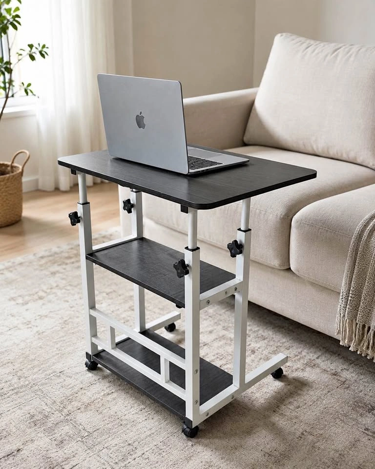 Adjustable Overbed Table with Shelves / Rolling Laptop Desk