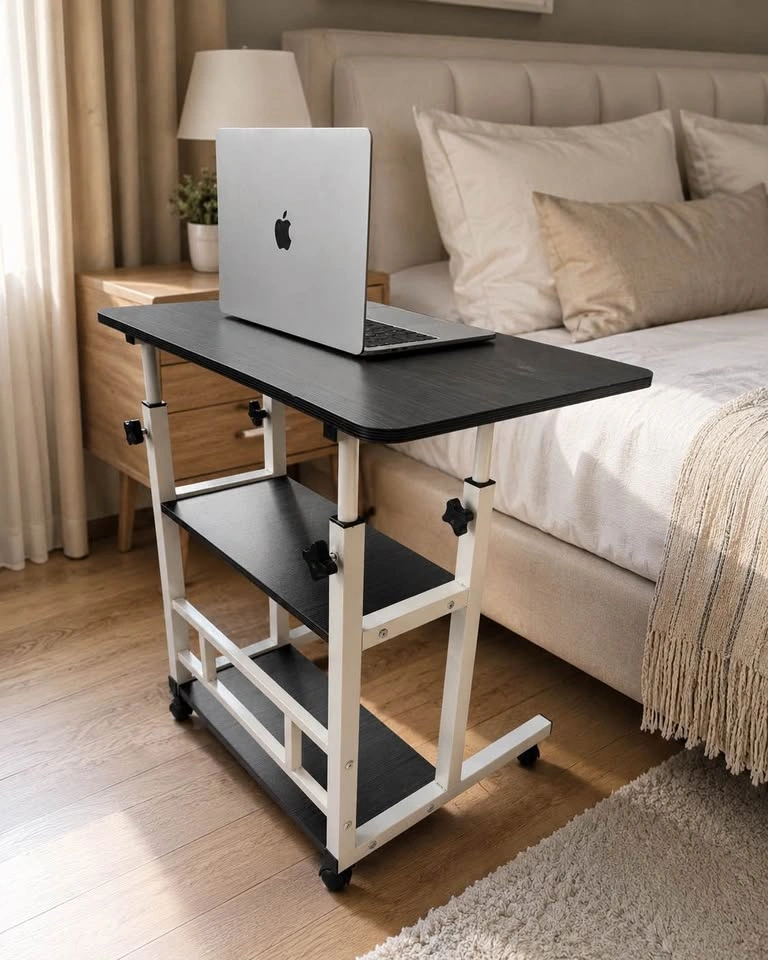Adjustable Overbed Table with Shelves / Rolling Laptop Desk - photo 2