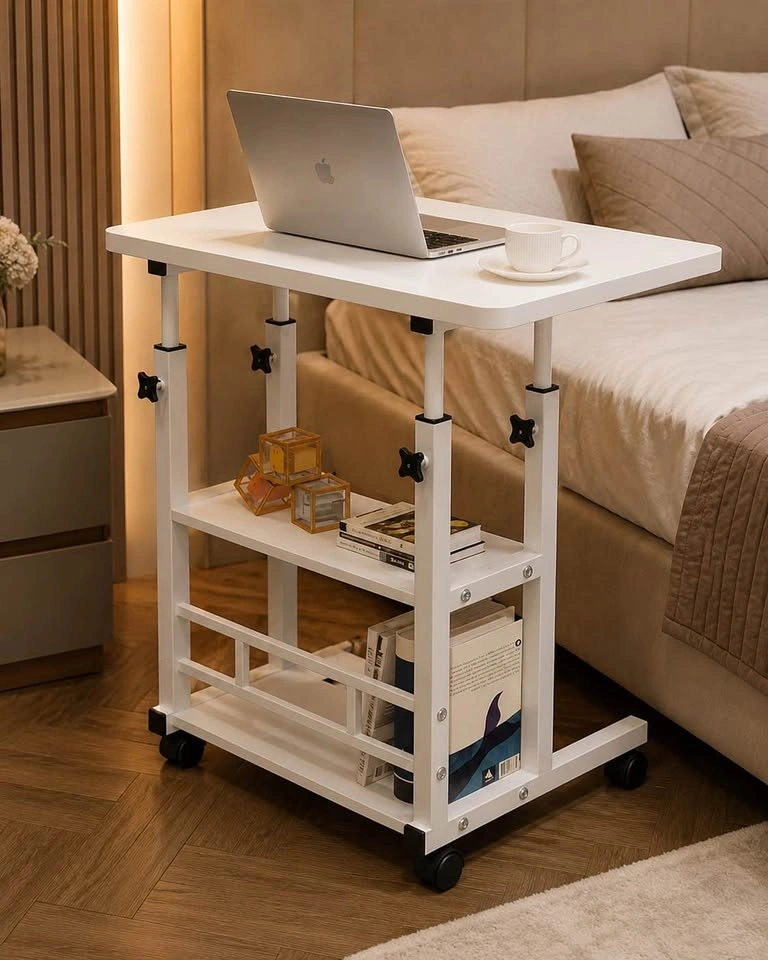Adjustable Overbed Table with Shelves / Rolling Laptop Desk - photo 3