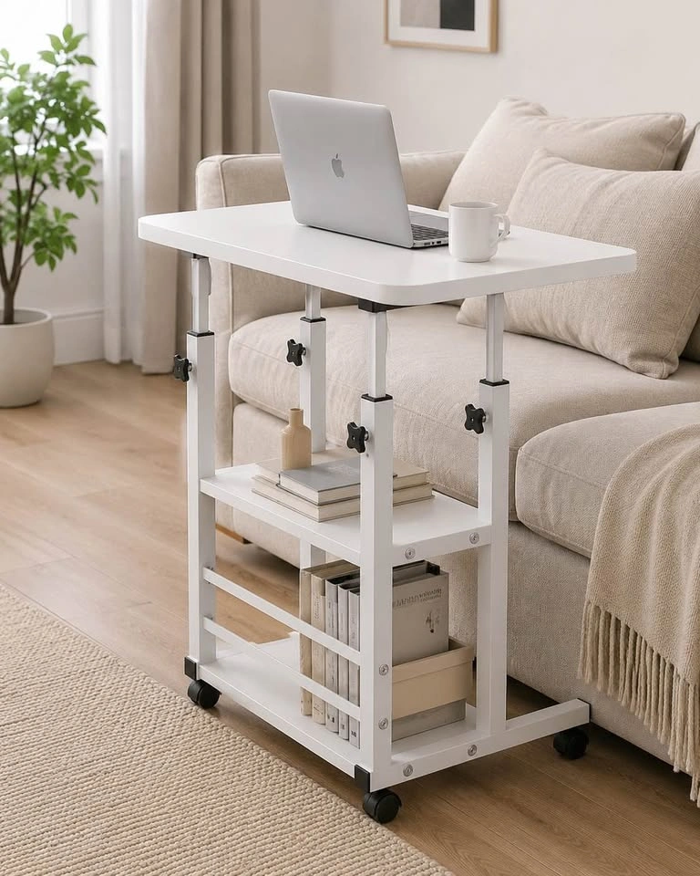 Adjustable Overbed Table with Shelves / Rolling Laptop Desk - photo 4