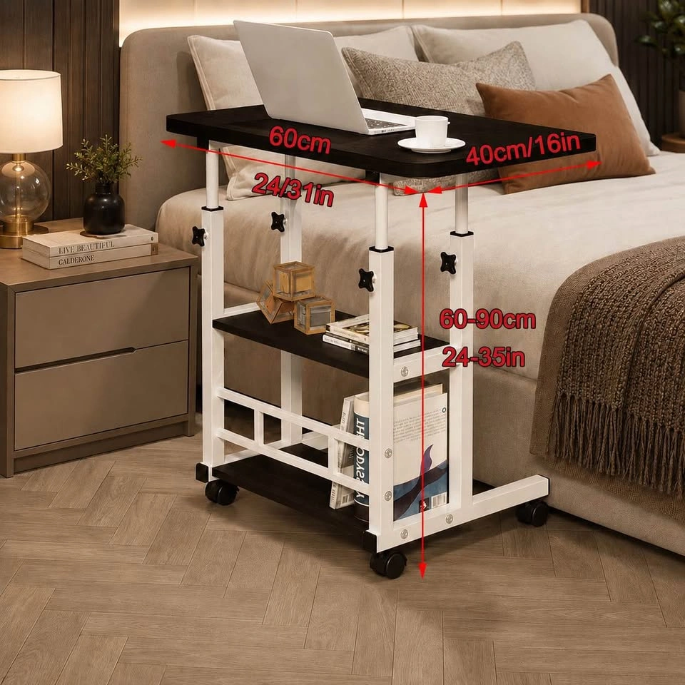 Adjustable Overbed Table with Shelves / Rolling Laptop Desk - photo 5