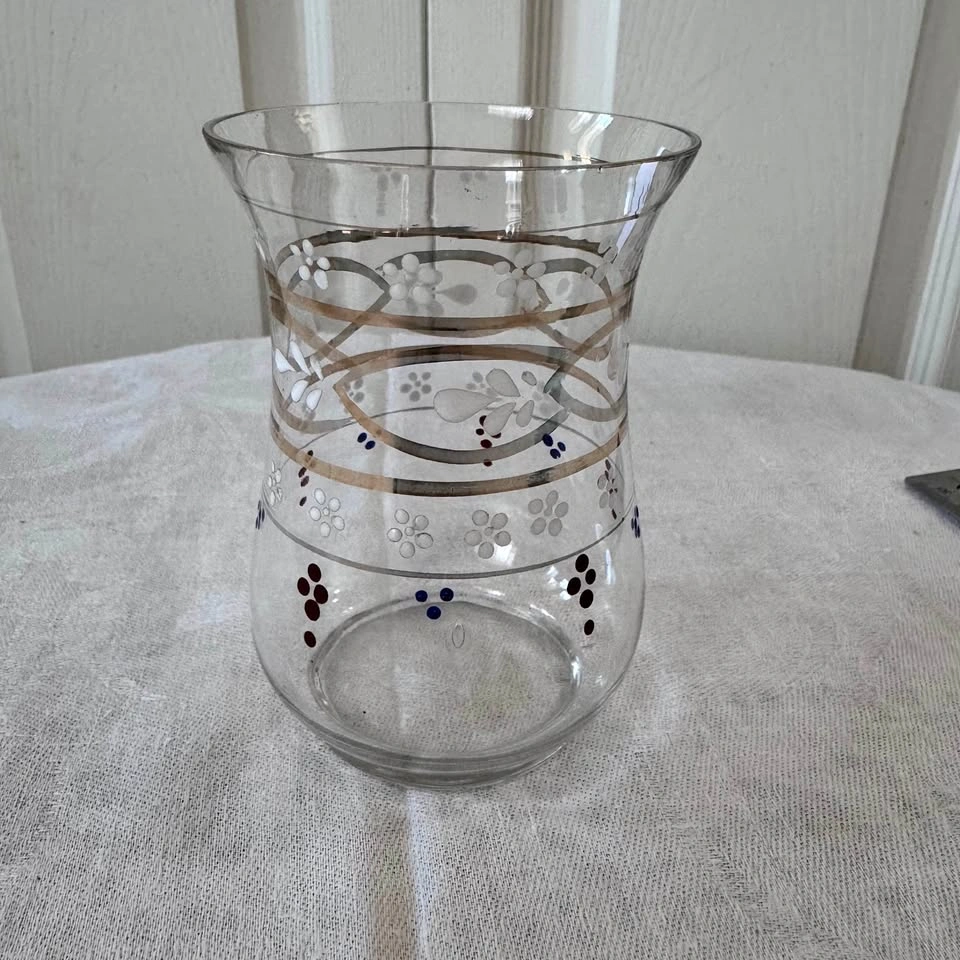 Victorian era hand blown, hand painted and gold leaf small vase