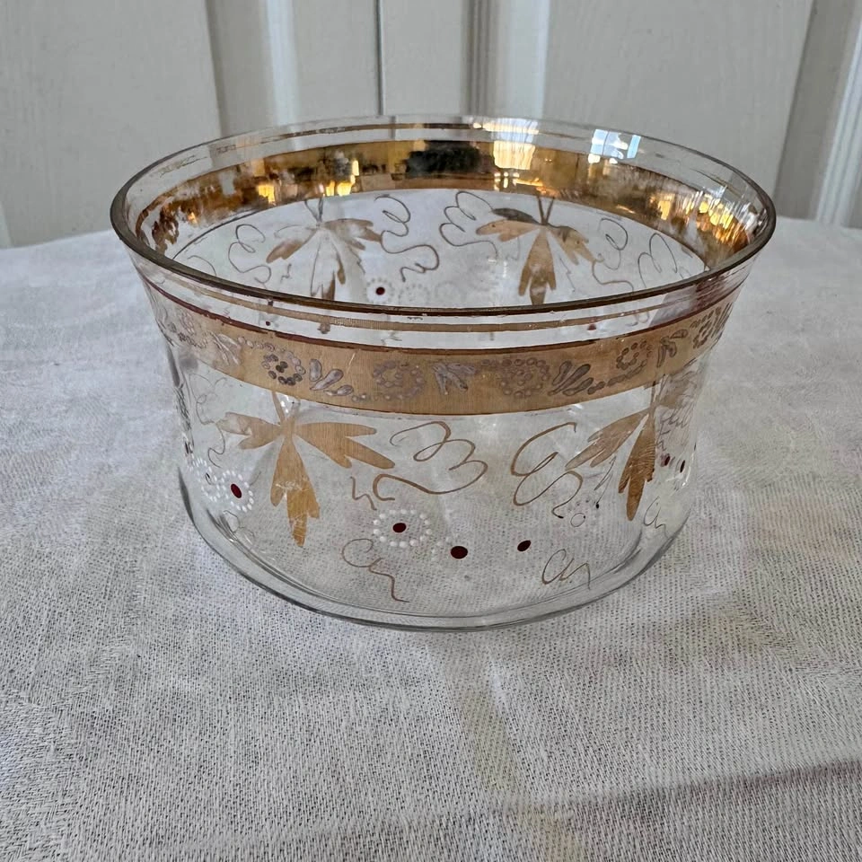 Victorian Era Hand Blown Hand Painted Gold Leaf Bowl