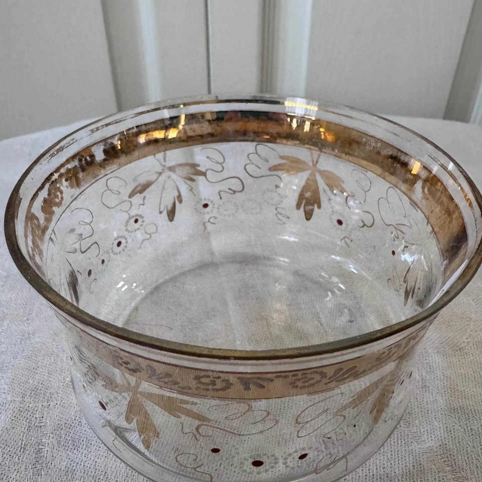 Victorian Era Hand Blown Hand Painted Gold Leaf Bowl - photo 2