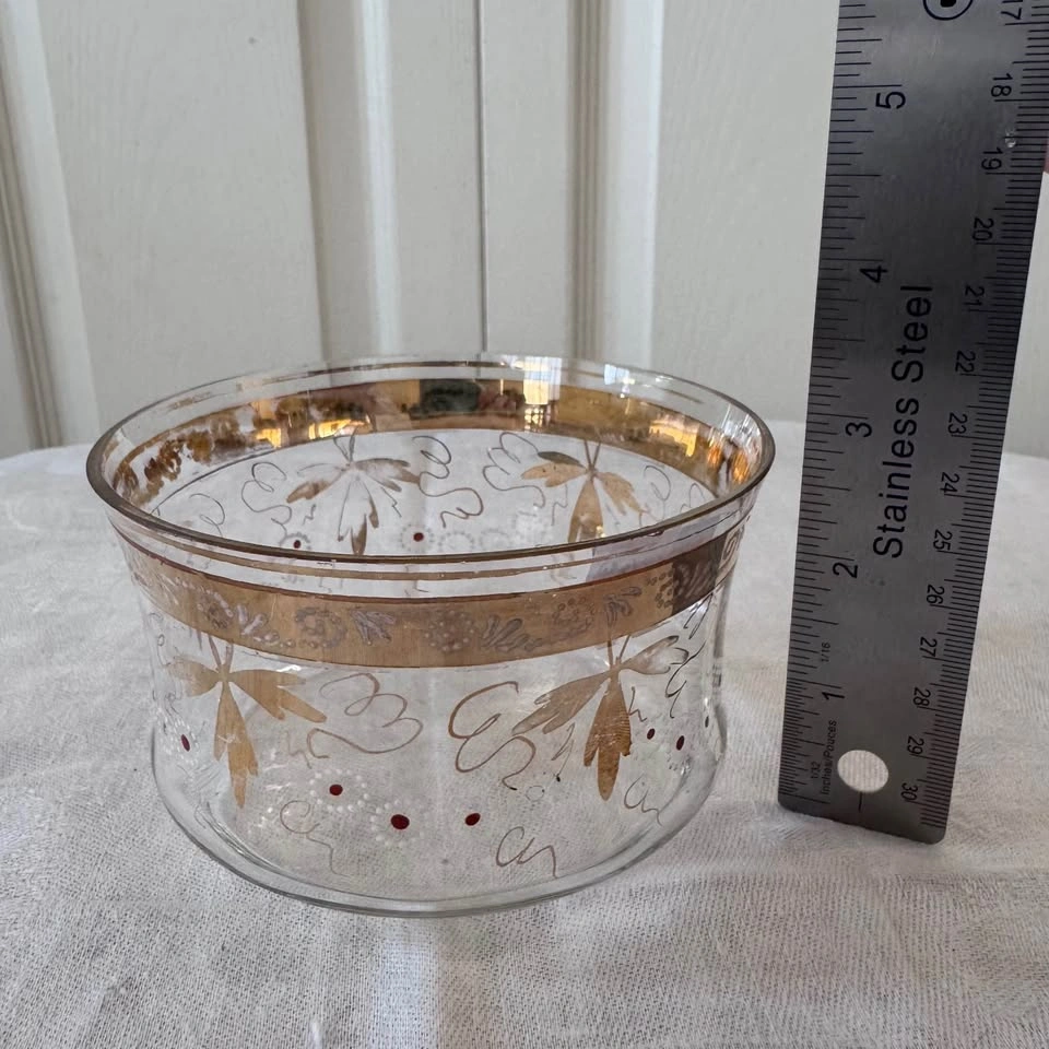 Victorian Era Hand Blown Hand Painted Gold Leaf Bowl - photo 4