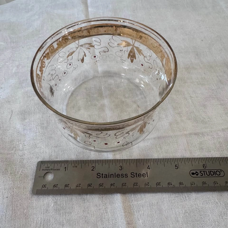 Victorian Era Hand Blown Hand Painted Gold Leaf Bowl - photo 5