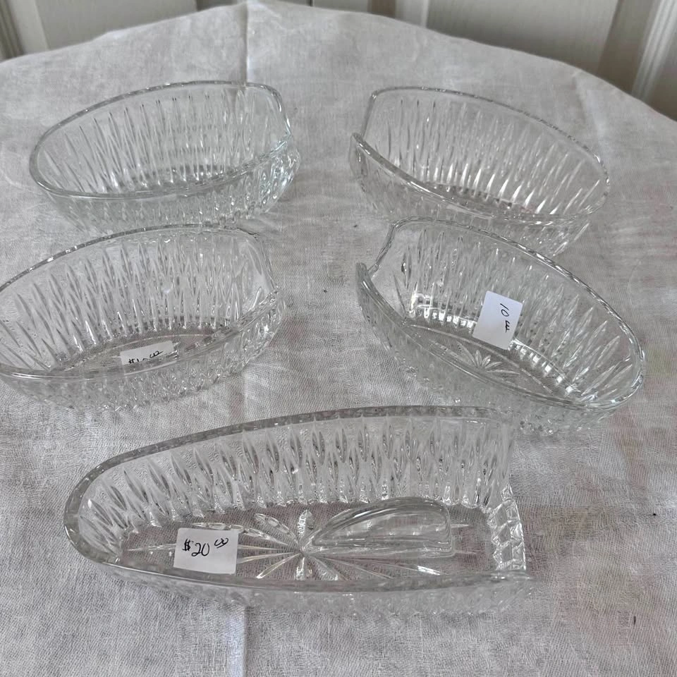 Vintage Cut Crystal Serving Spoon Holders - 5 Piece Set