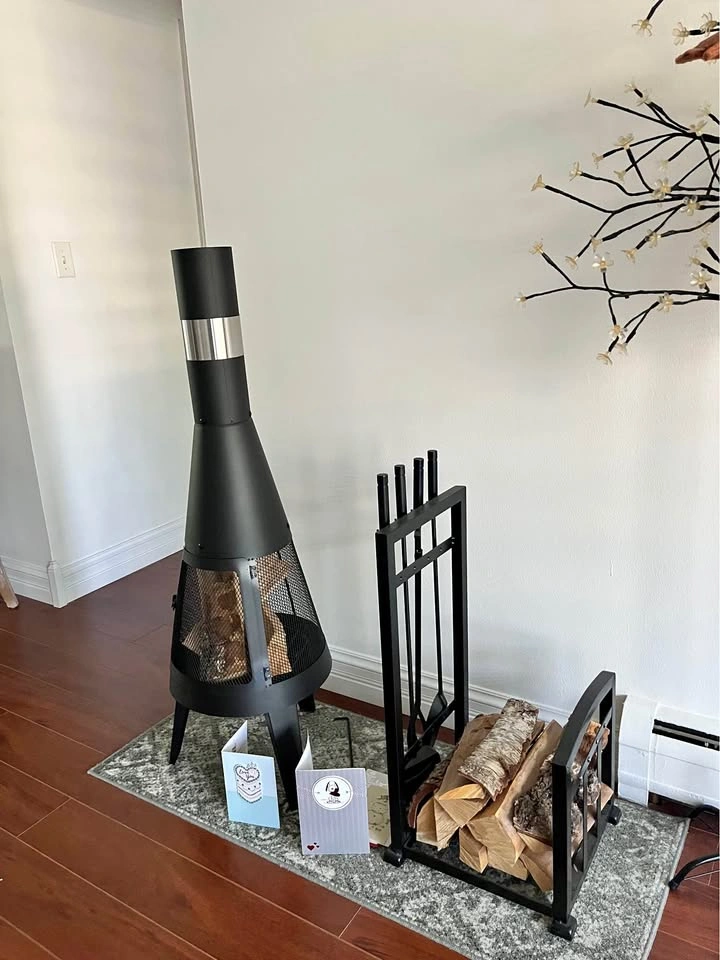 Fire pit and log holder with tools