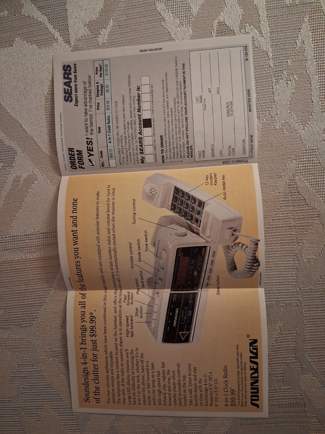 Vintage 1989 Sears Soundesign 4-in-1 Clock Radio Order Form Ad - photo 2