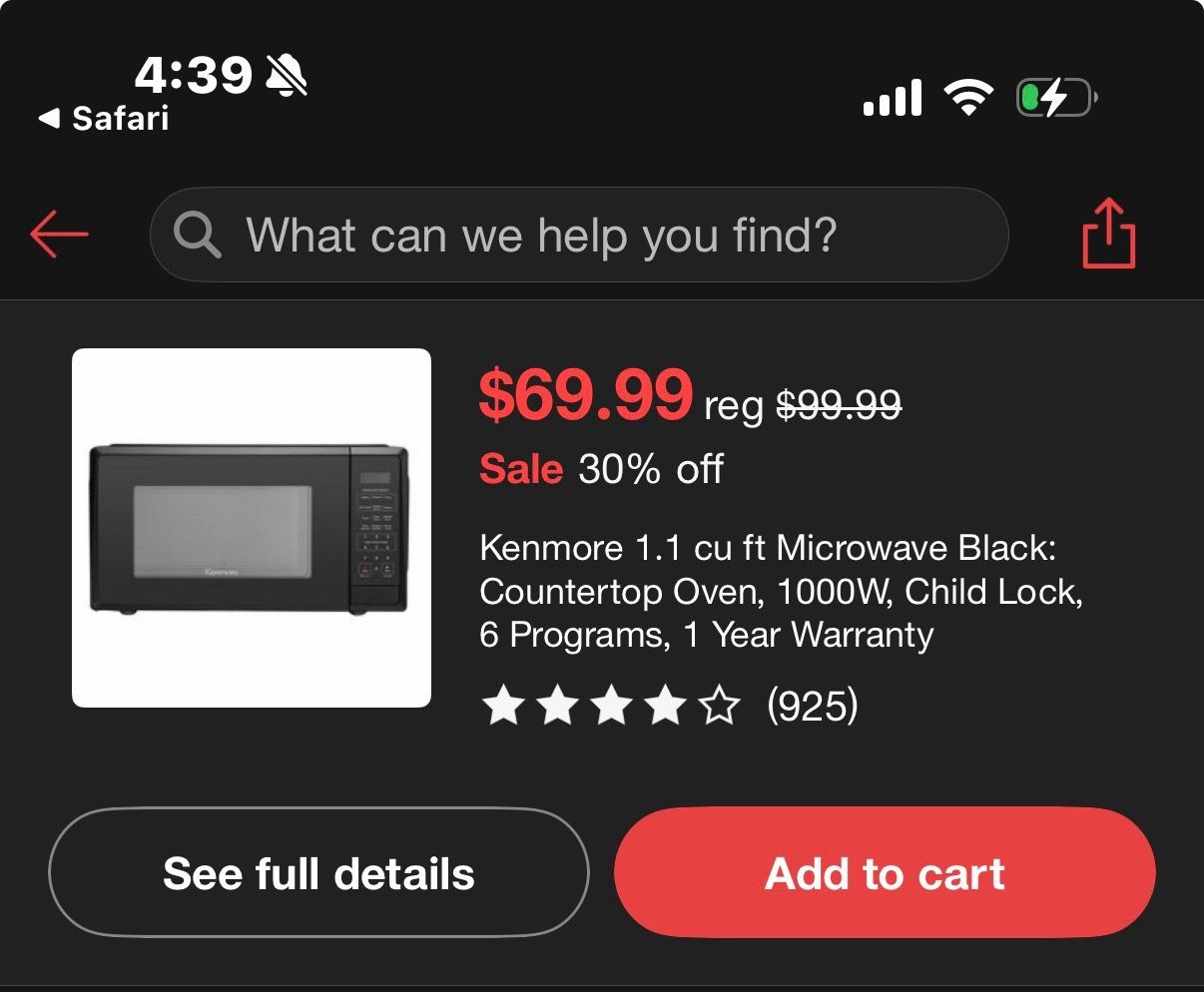 Kenmore Microwave