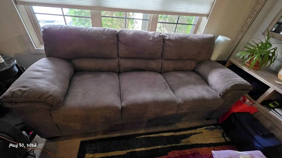 Olive Faux Suede 3-Seater Sofa