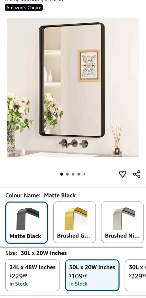 Keonjinn 20"x30" Black Rim Mirror Metal Frame HD Tempered Glass