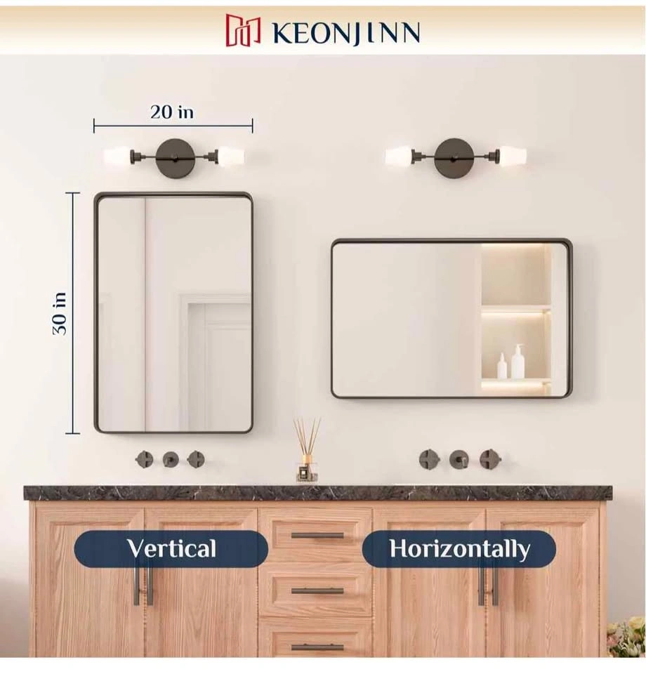 Keonjinn 20"x30" Black Rim Mirror Metal Frame HD Tempered Glass - photo 4