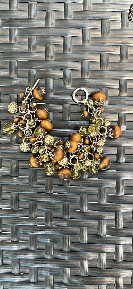 Vintage Y2K Wood Metal and Resin Bracelet