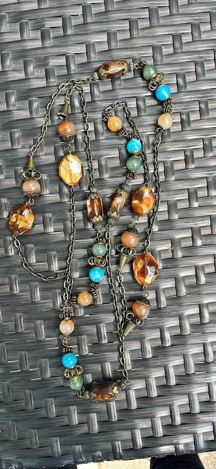 Vintage Y2K Resin and Brass Long Chain