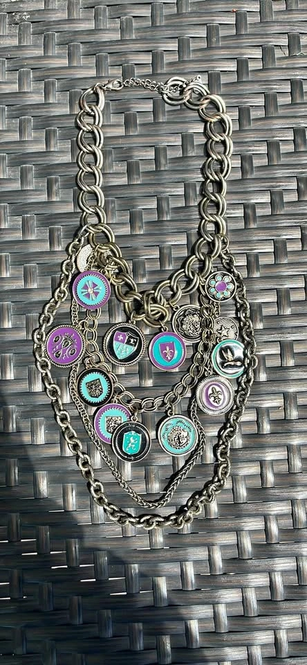 Vintage Y2K Chain and Coat of Arms Charm Necklace