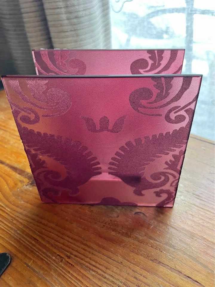 Purple Etched Glass Candle Holder from England