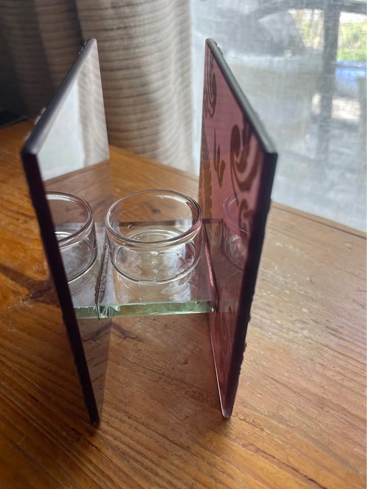 Purple Etched Glass Candle Holder from England - photo 2