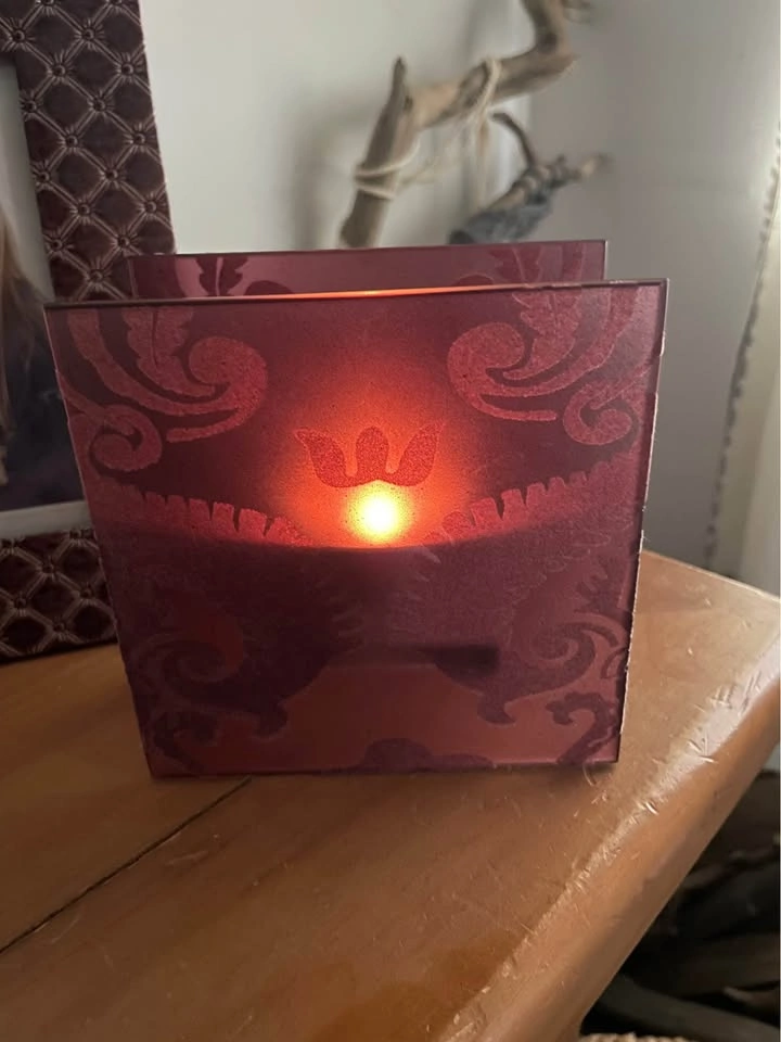 Purple Etched Glass Candle Holder from England - photo 4