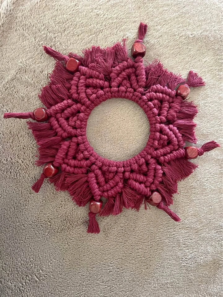 Handmade Macrame Coaster Maroon Burgundy