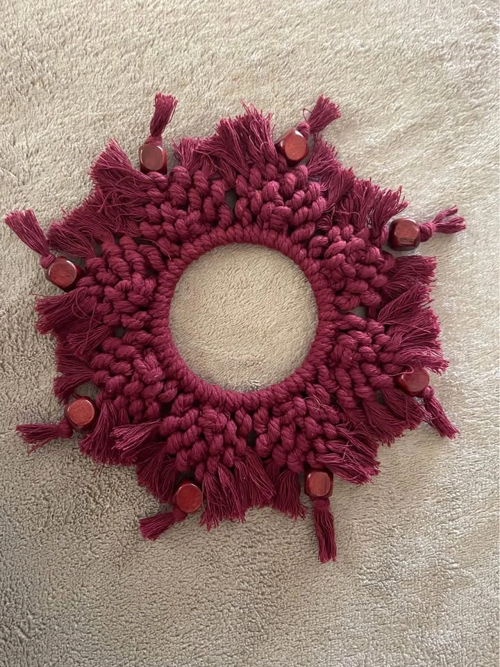 Handmade Macrame Coaster Maroon Burgundy - photo 2