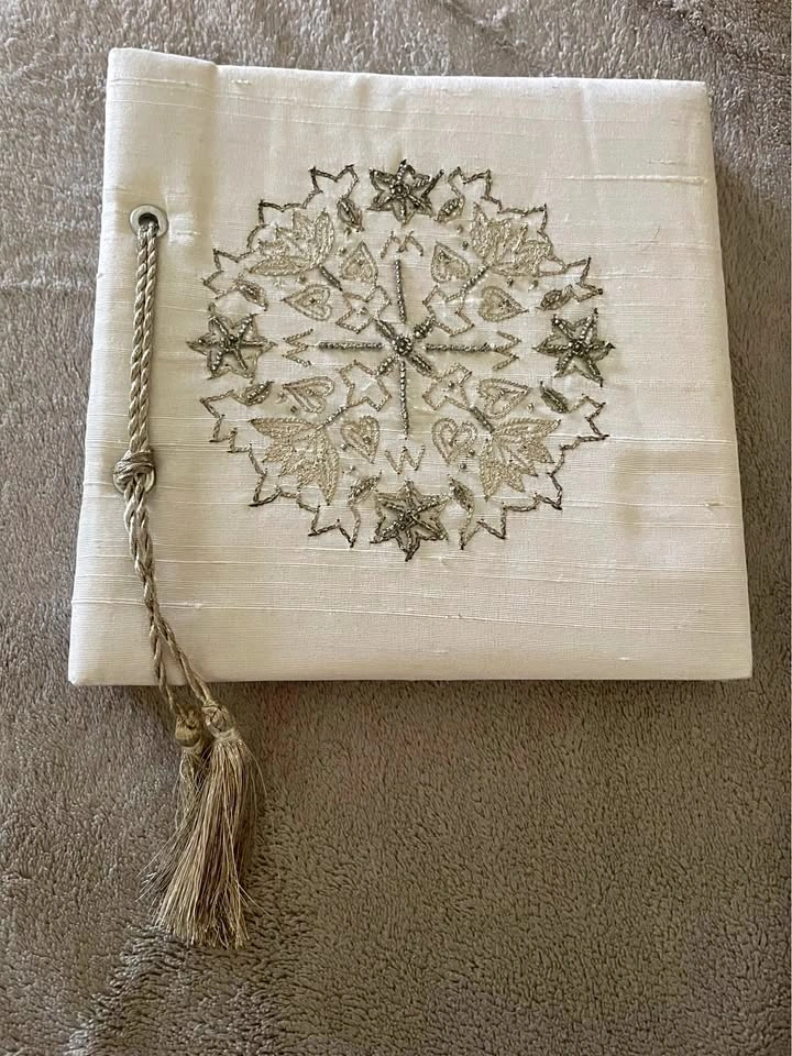 Cream Silk Beaded Art Portfolio/Album/Guest Book