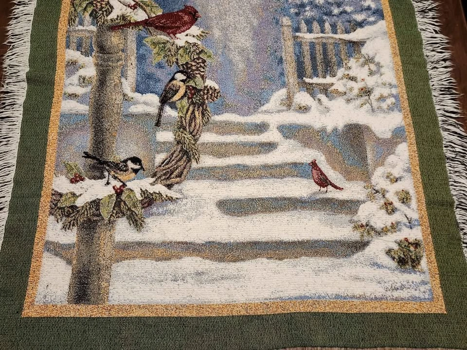 Vintage Winter Birds Tapestry Throw Blanket, 73x51" - photo 2