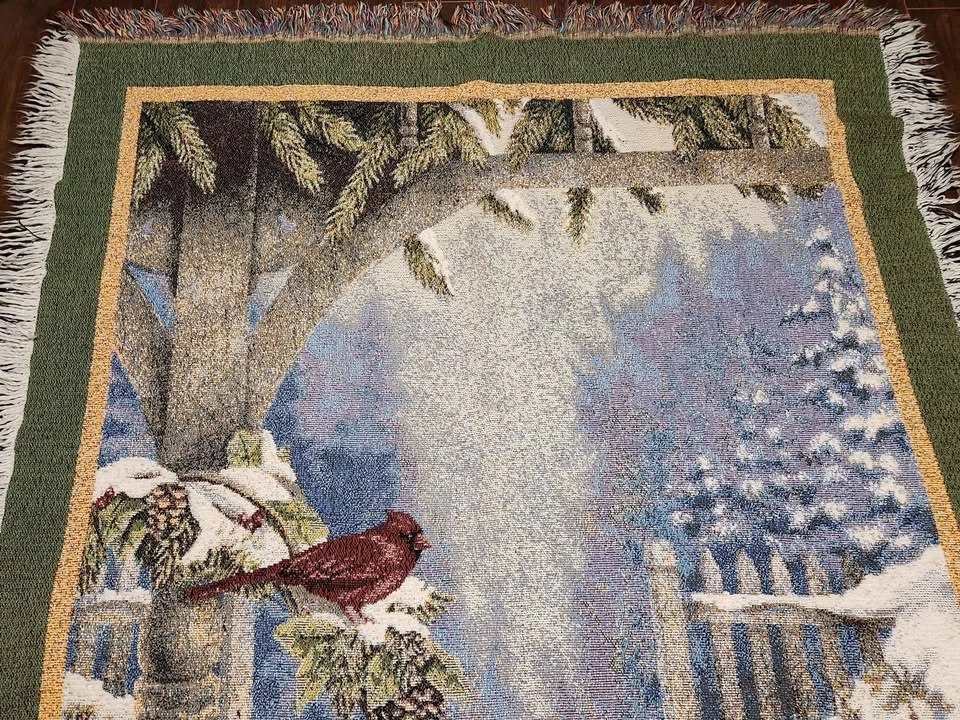 Vintage Winter Birds Tapestry Throw Blanket, 73x51" - photo 3