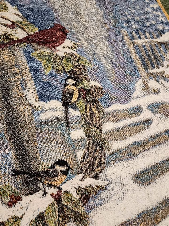 Vintage Winter Birds Tapestry Throw Blanket, 73x51" - photo 4