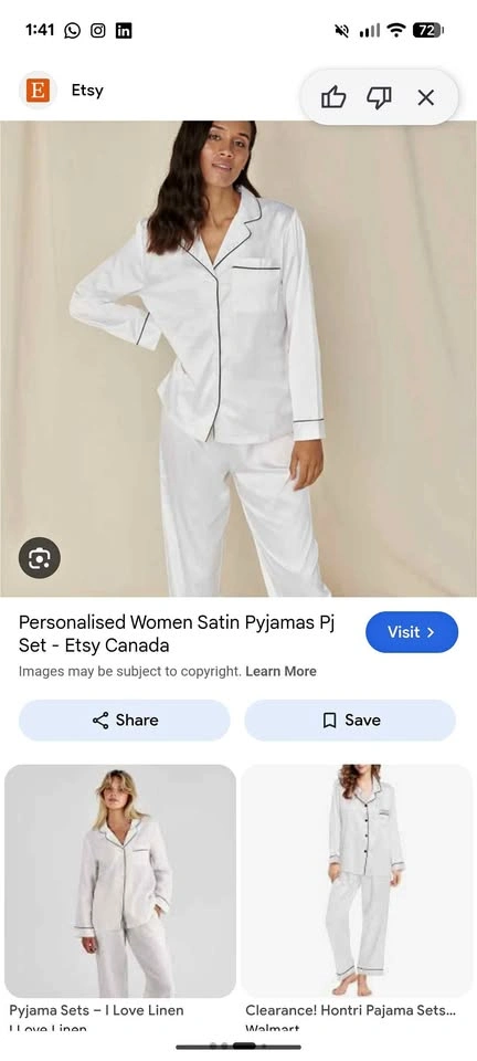 Satin White Satin Pajama Set (Small)