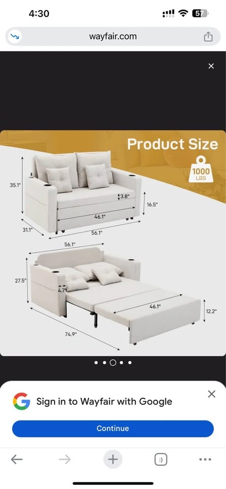 Wayfair 56" 3-in-1 Sleeper Sofa Convertible - photo 4