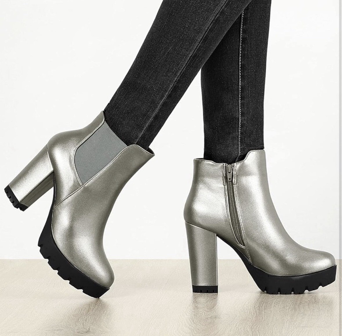 Allegra K Silver High Heel Ankle Boots - Size 7